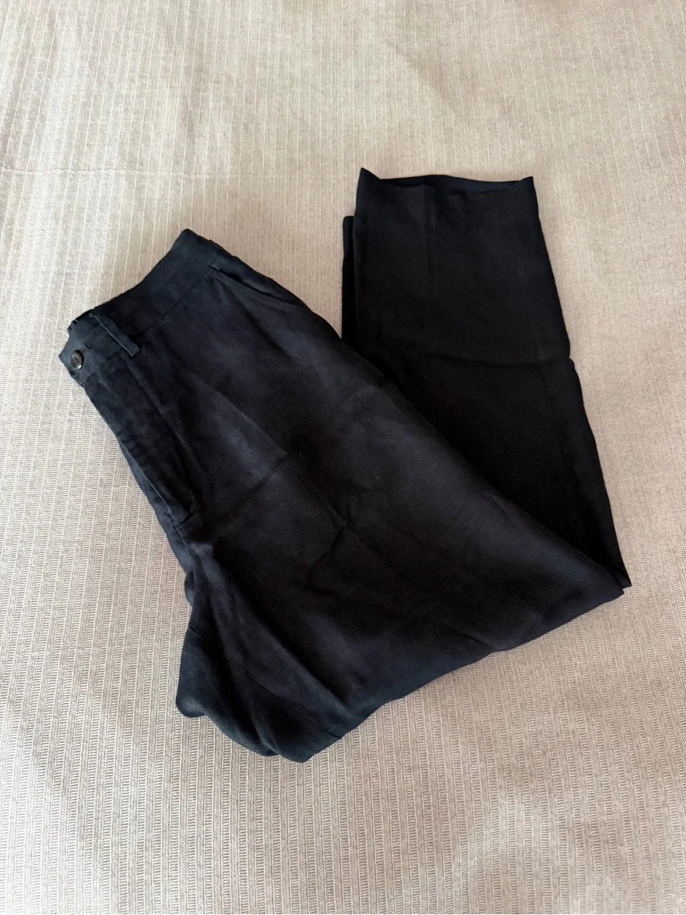 Massimo Dutti Black Linen-Blend Trousers